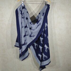 Supersoft Stag Scarf Scottish Soft Touch Reversible Shawl with Short fringe-Navy